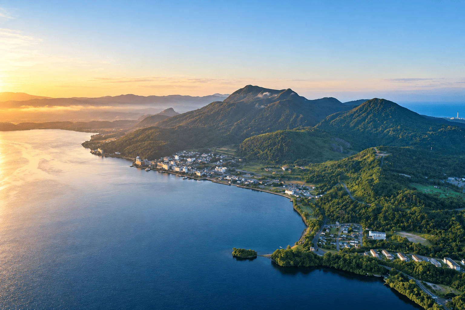 Lake Toya, aerial winter view